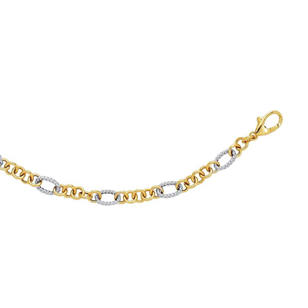 14K Two-tone Gold Alternating Twisted Oval Rope Link Chain, view 3