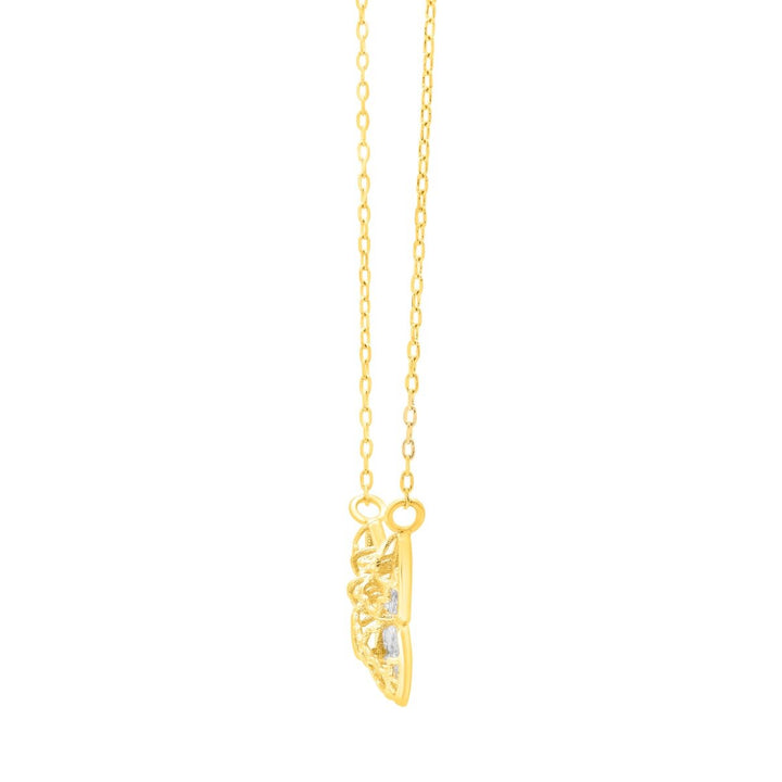 14K Two-Tone Gold Diamond Cut Checkered Butterfly Necklace, view 2