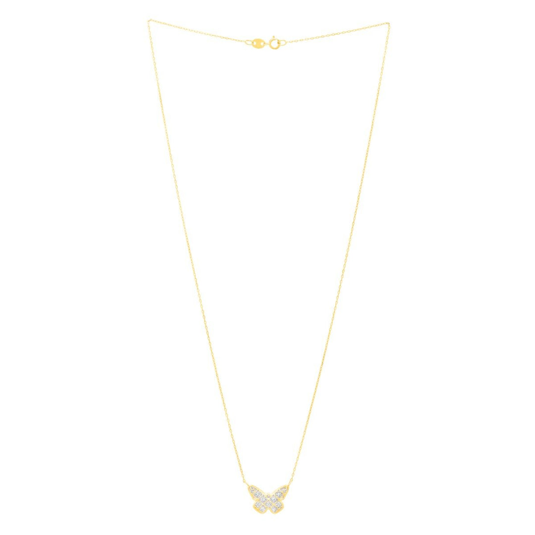 14K Two-Tone Gold Diamond Cut Checkered Butterfly Necklace, view 3