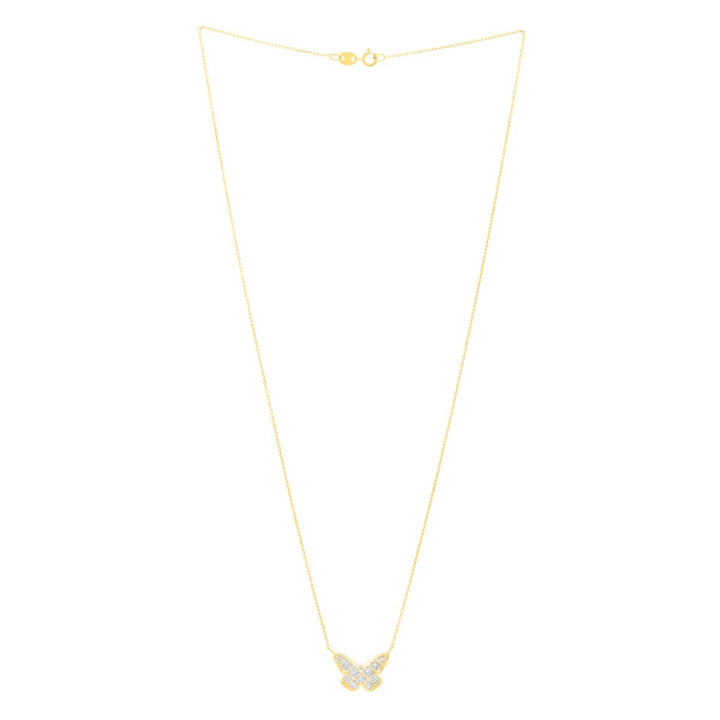 14K Two-Tone Gold Diamond Cut Checkered Butterfly Necklace, view 3