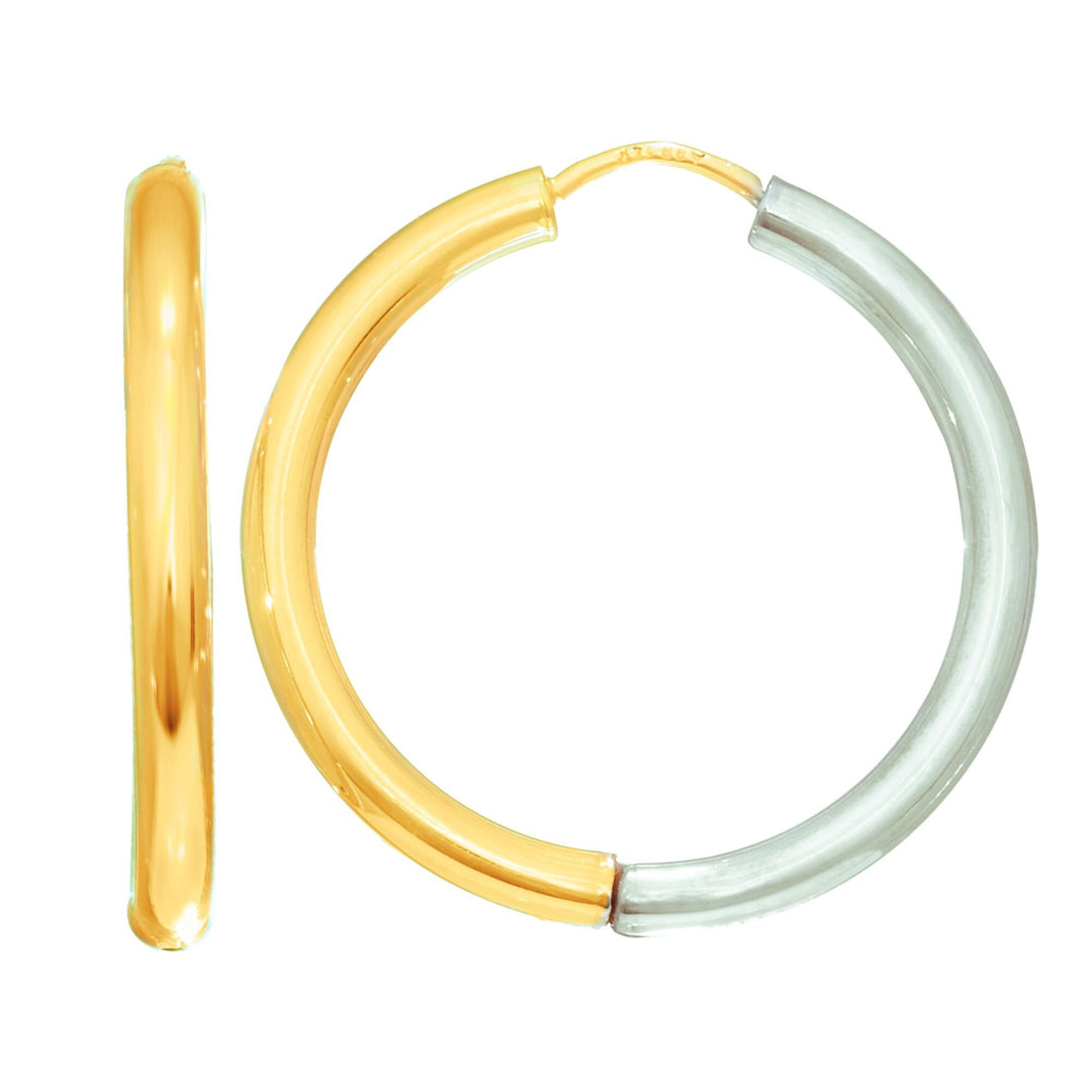 14K Two-Tone Gold Diamond Cut Hoop Earring, front view