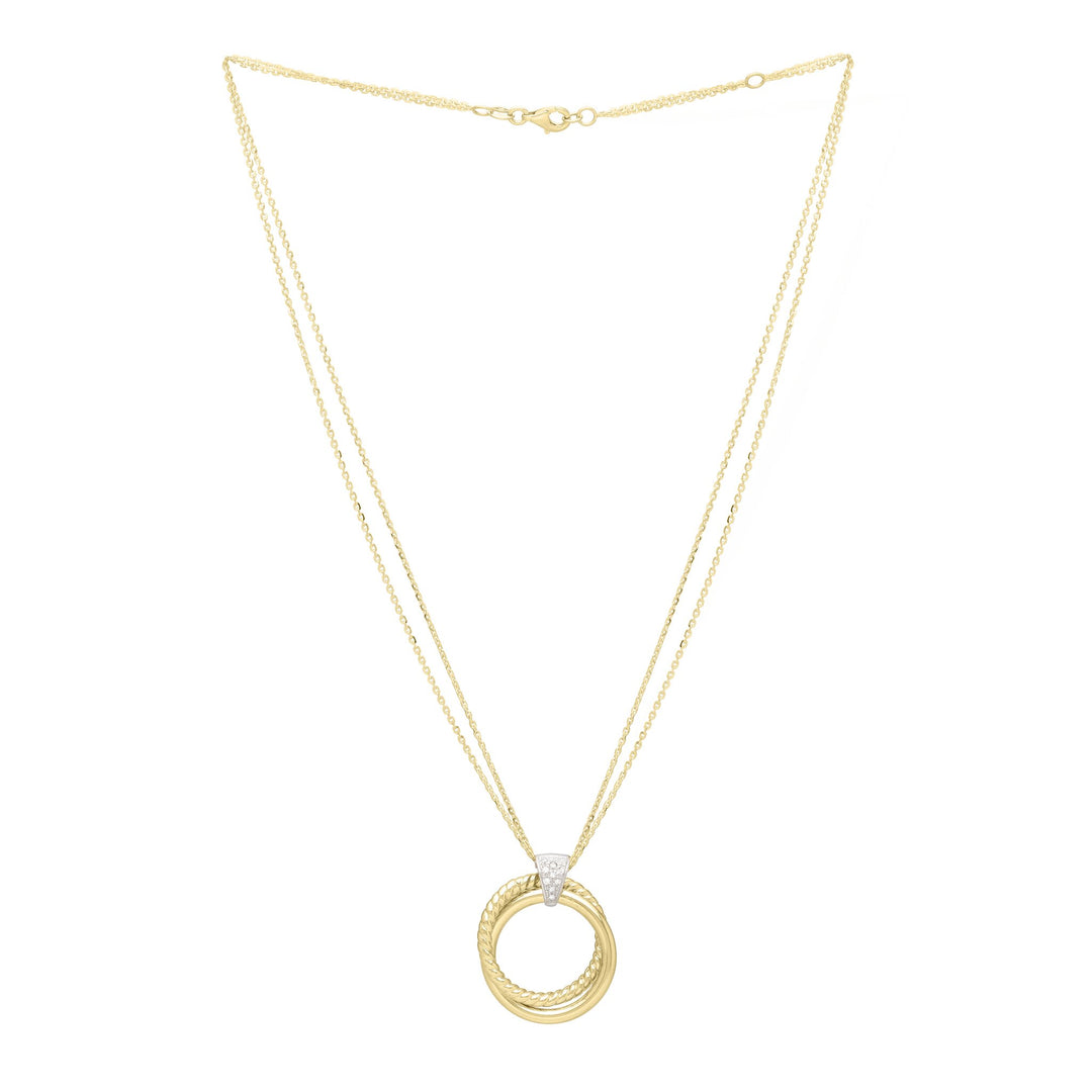 14K Two-Tone Gold & Diamond Interlocked Ring Pendant, front view
