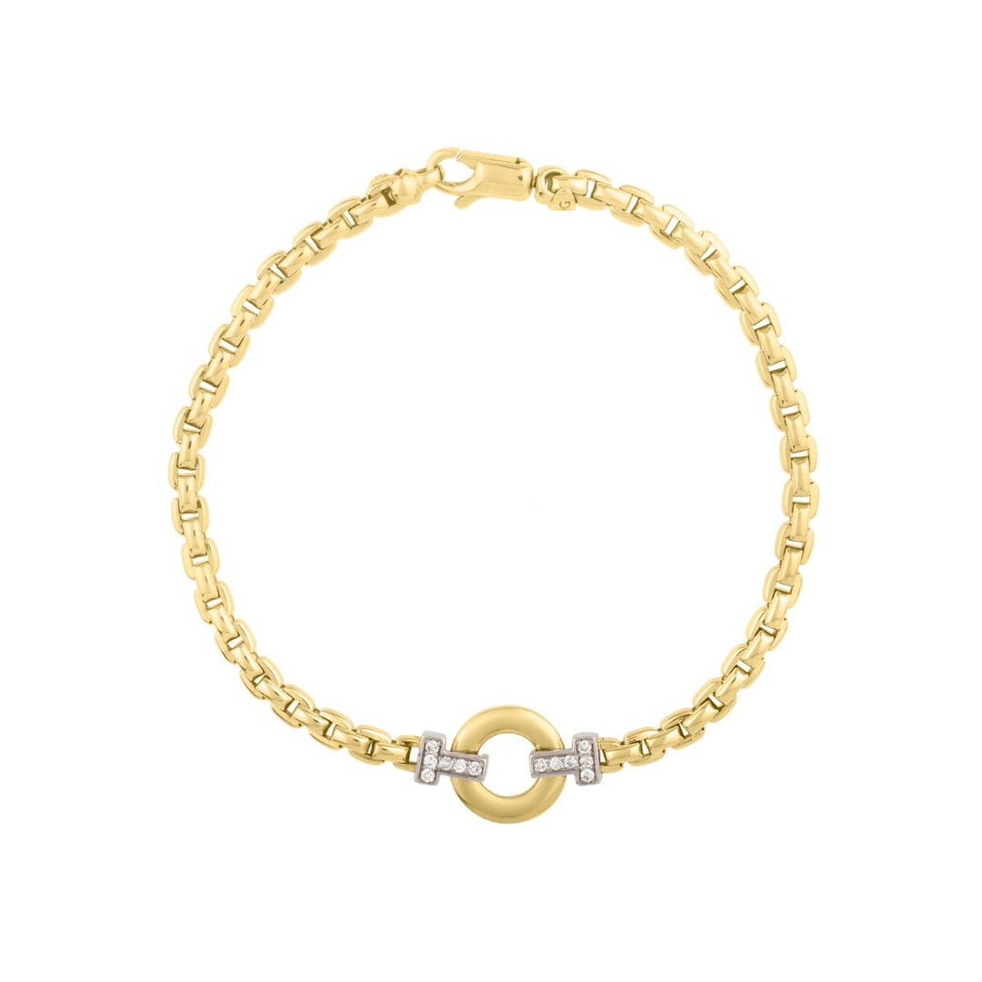 14K Two-Tone Gold & Diamond Venetian Cable Link Bracelet, front view