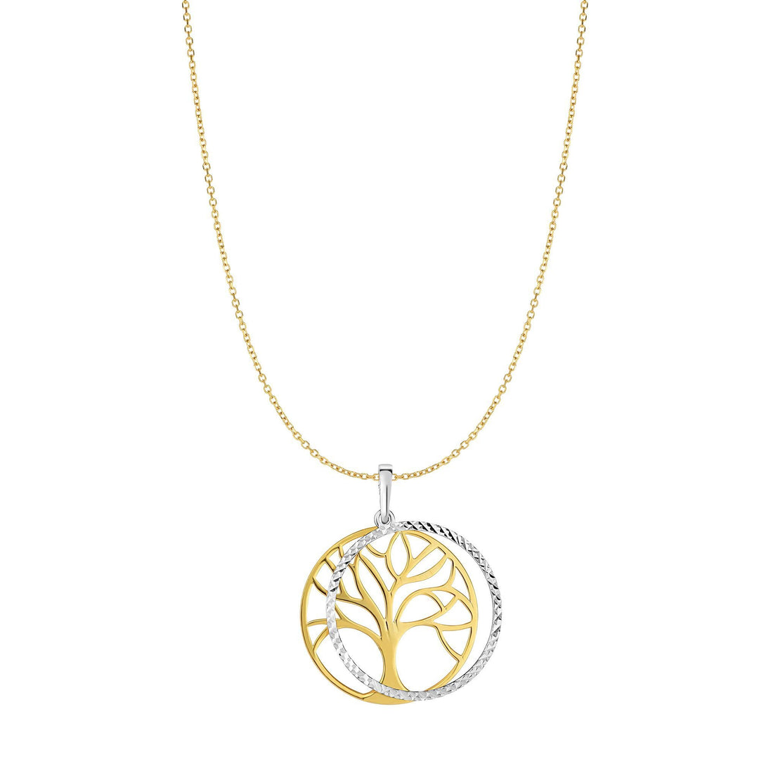 14K Two-tone Gold Double Disc Tree of Life Necklace, front view