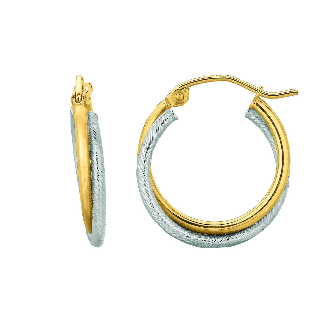 14K Two-Tone Gold Double Row Polished Hoop Earring, front view