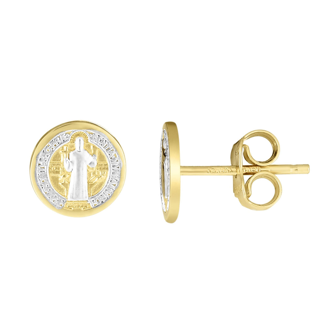 14K Two-Tone Gold Guadalupe Religious Stud Earring, front view