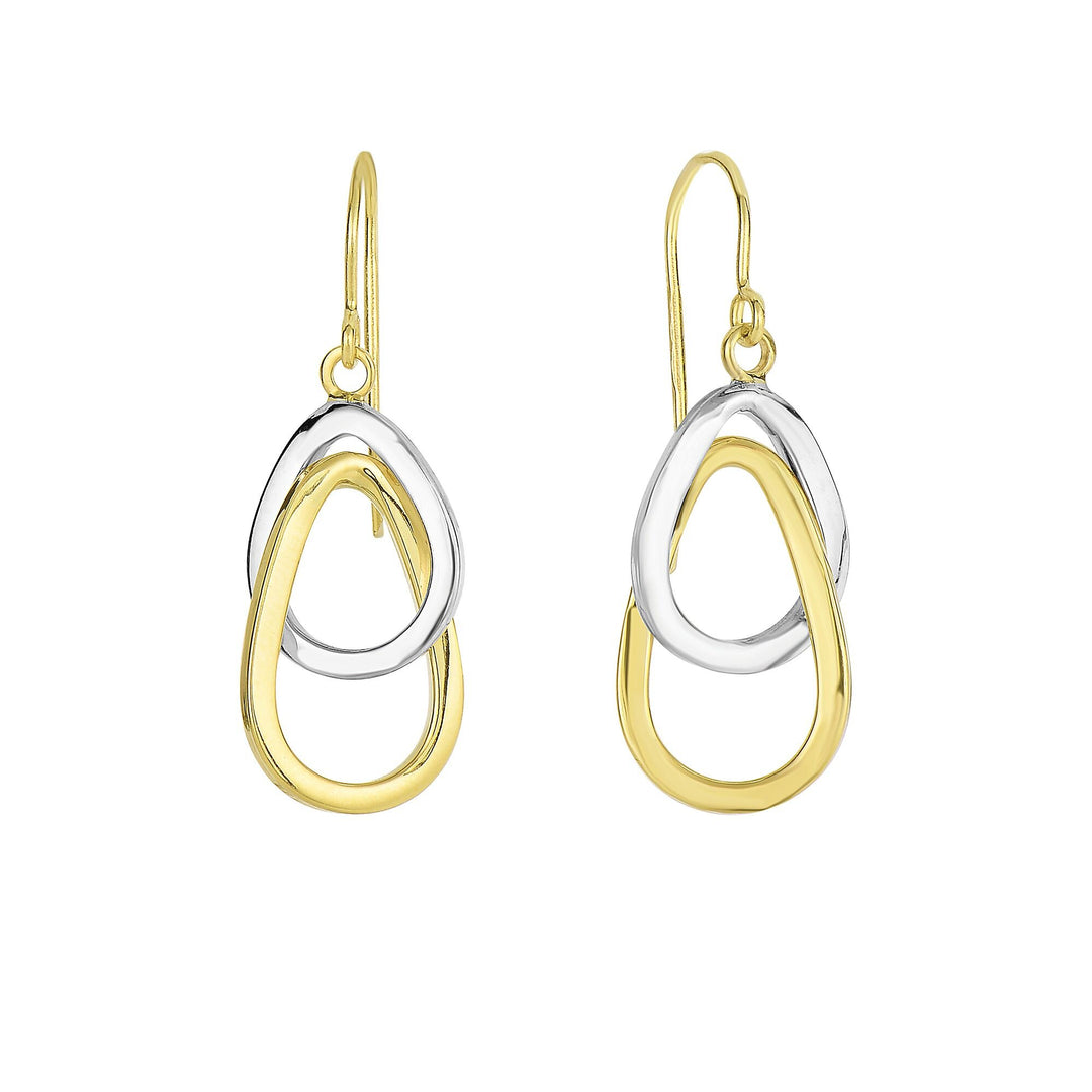 14K Two-Tone Gold Interlocked Ovals Drop Earring, front view
