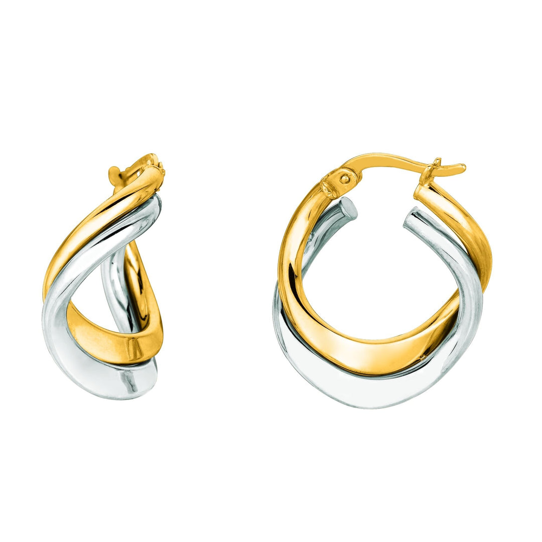 14K Two-Tone Gold Mini Freeform Double Hoop Earring, front view