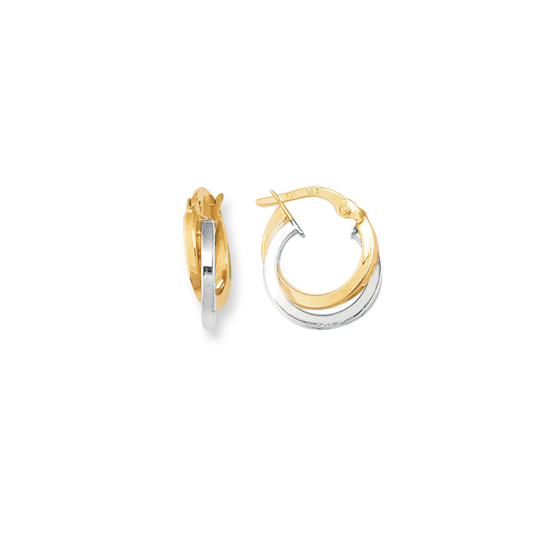 14K Two-Tone Gold Mini Polished Double Hoop Earring, front view