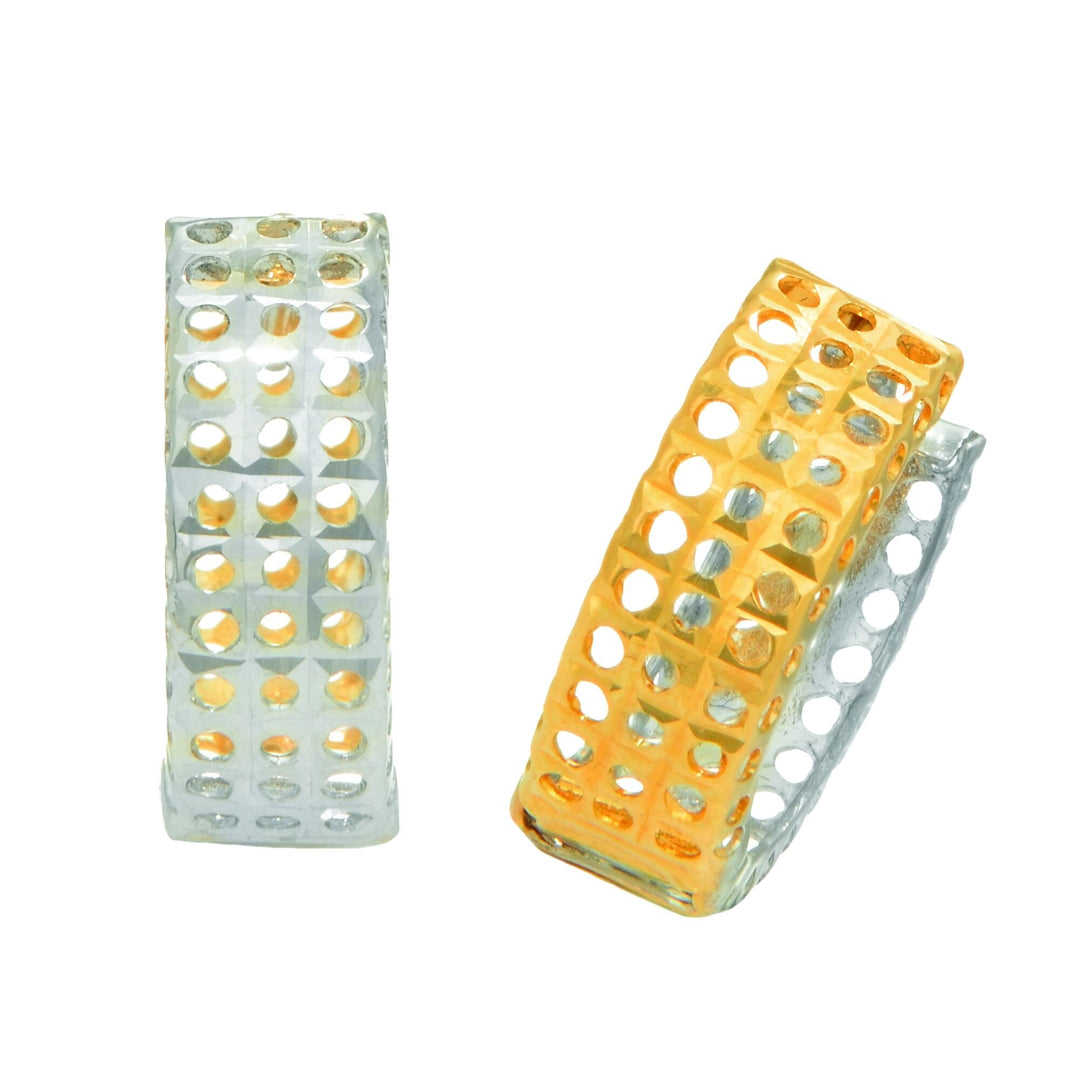 14K Two-Tone Gold Open Reversible Huggie Earring, front view
