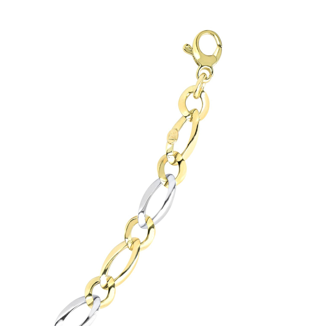 14K Two-tone Gold Polished Alternating Oval &amp; Round Link Chain, front view