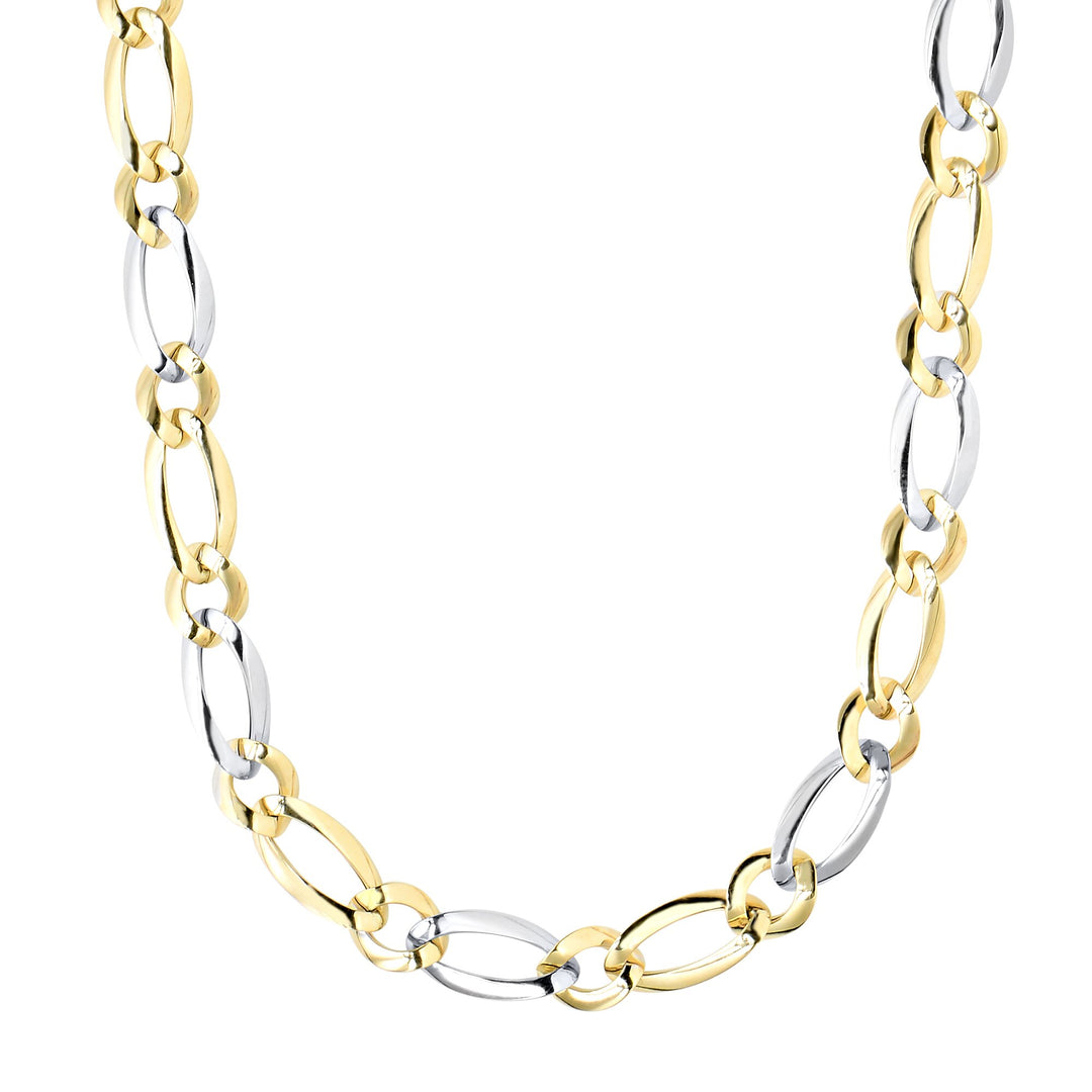 14K Two-tone Gold Polished Alternating Oval &amp; Round Link Chain, view 2