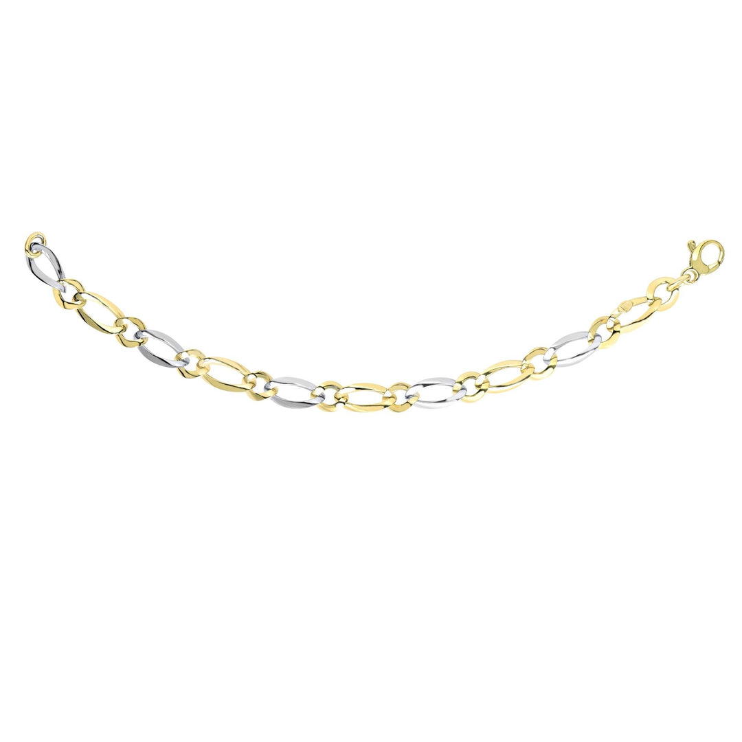 14K Two-tone Gold Polished Alternating Oval &amp; Round Link Chain, view 3