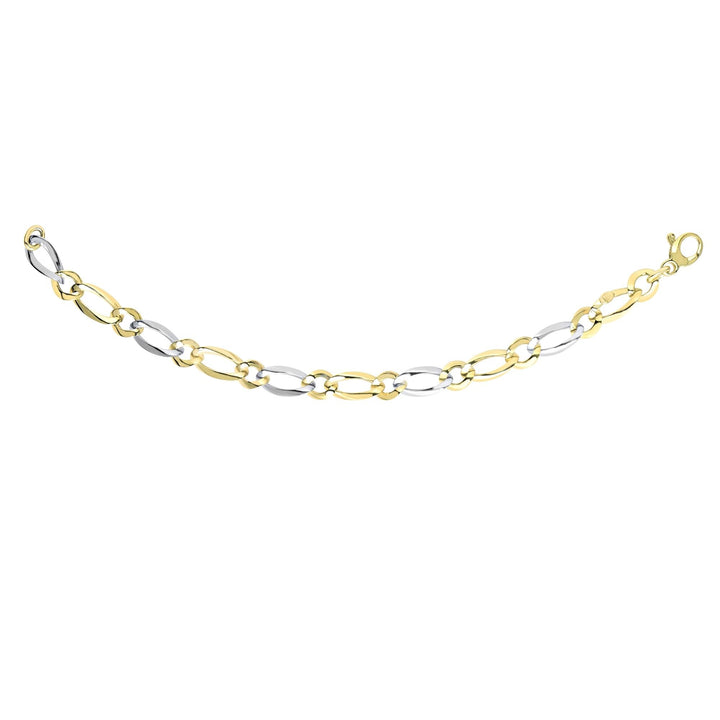 14K Two-tone Gold Polished Alternating Oval &amp; Round Link Chain, view 3