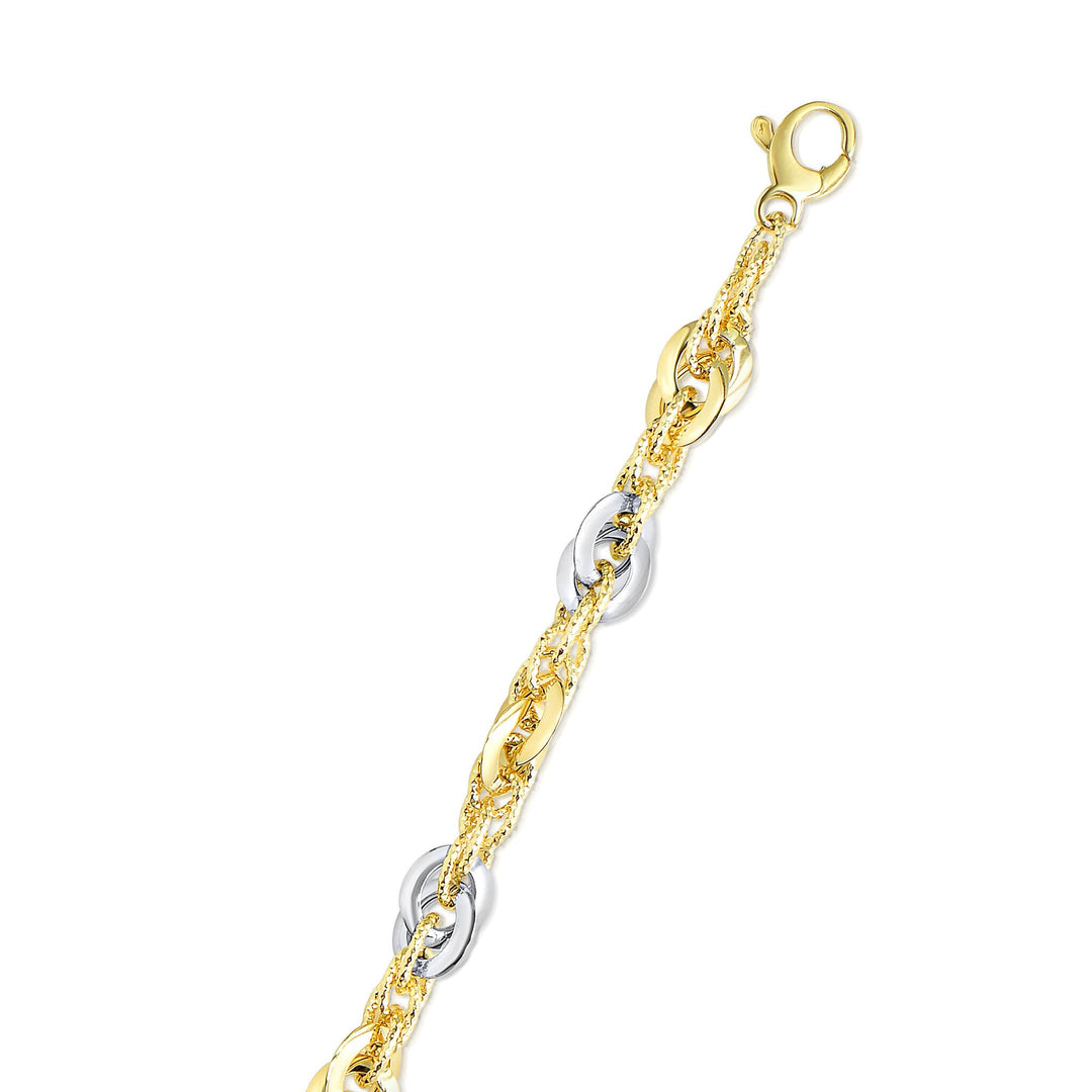 14K Two-tone Gold Polished &amp; Diamond Cut Interlocking Oval Link Chain, front view
