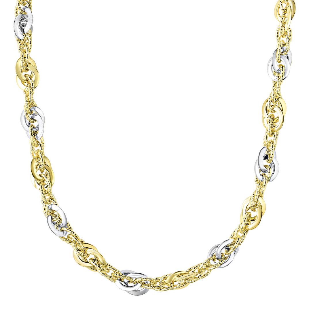 14K Two-tone Gold Polished &amp; Diamond Cut Interlocking Oval Link Chain, view 2