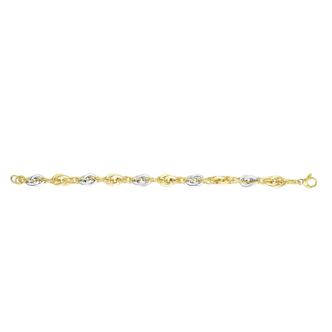 14K Two-tone Gold Polished &amp; Diamond Cut Interlocking Oval Link Chain, view 3