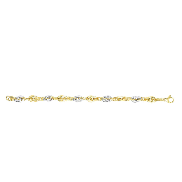14K Two-tone Gold Polished &amp; Diamond Cut Interlocking Oval Link Chain, view 3
