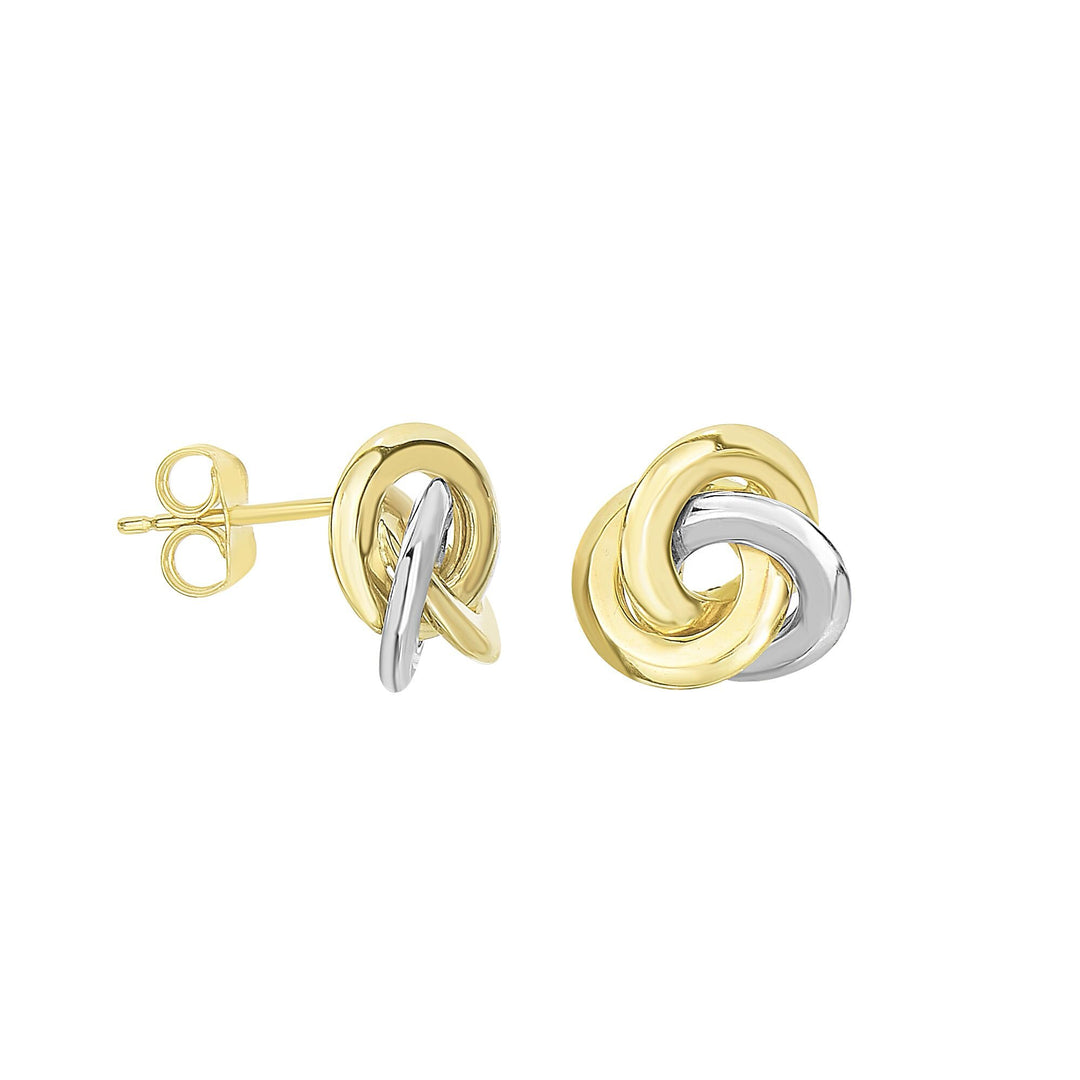 14K Two-tone Gold Polished Love Knot Stud Earring, front view