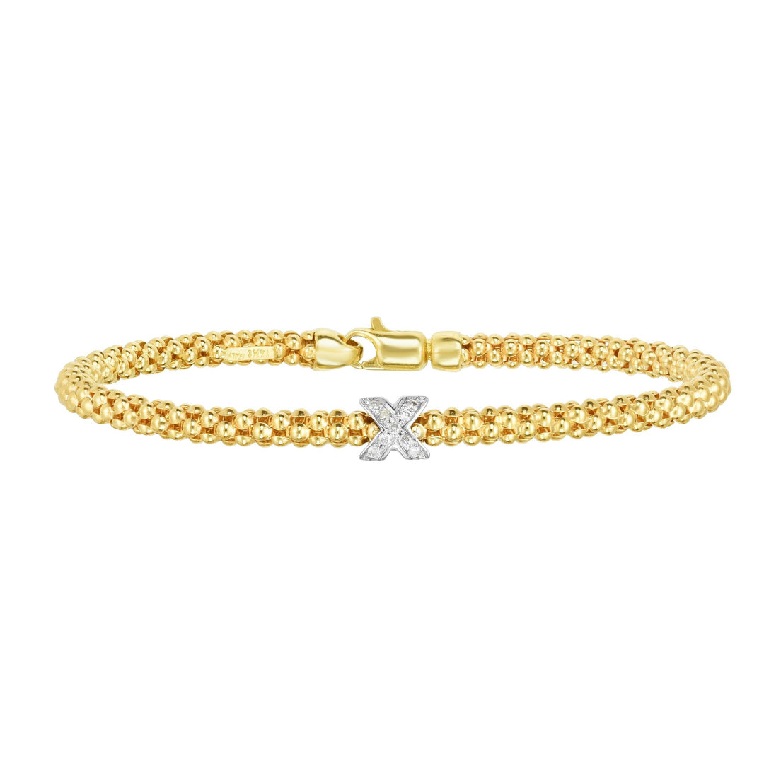 14K Two-Tone Gold Prosecco Diamond Mini "X" Cuff, front view