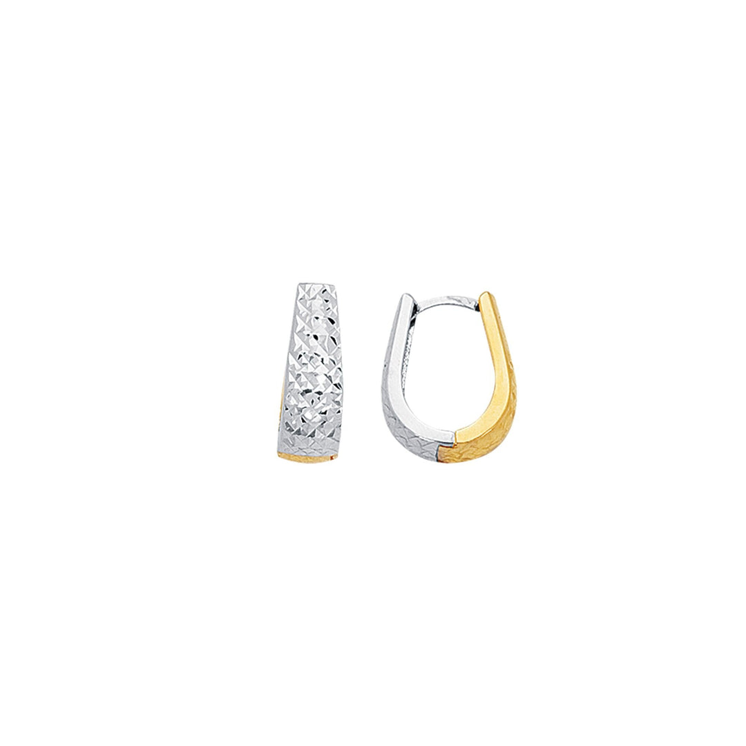 14K Two-tone Gold Reversible Diamond Cut Huggie Earring, front view