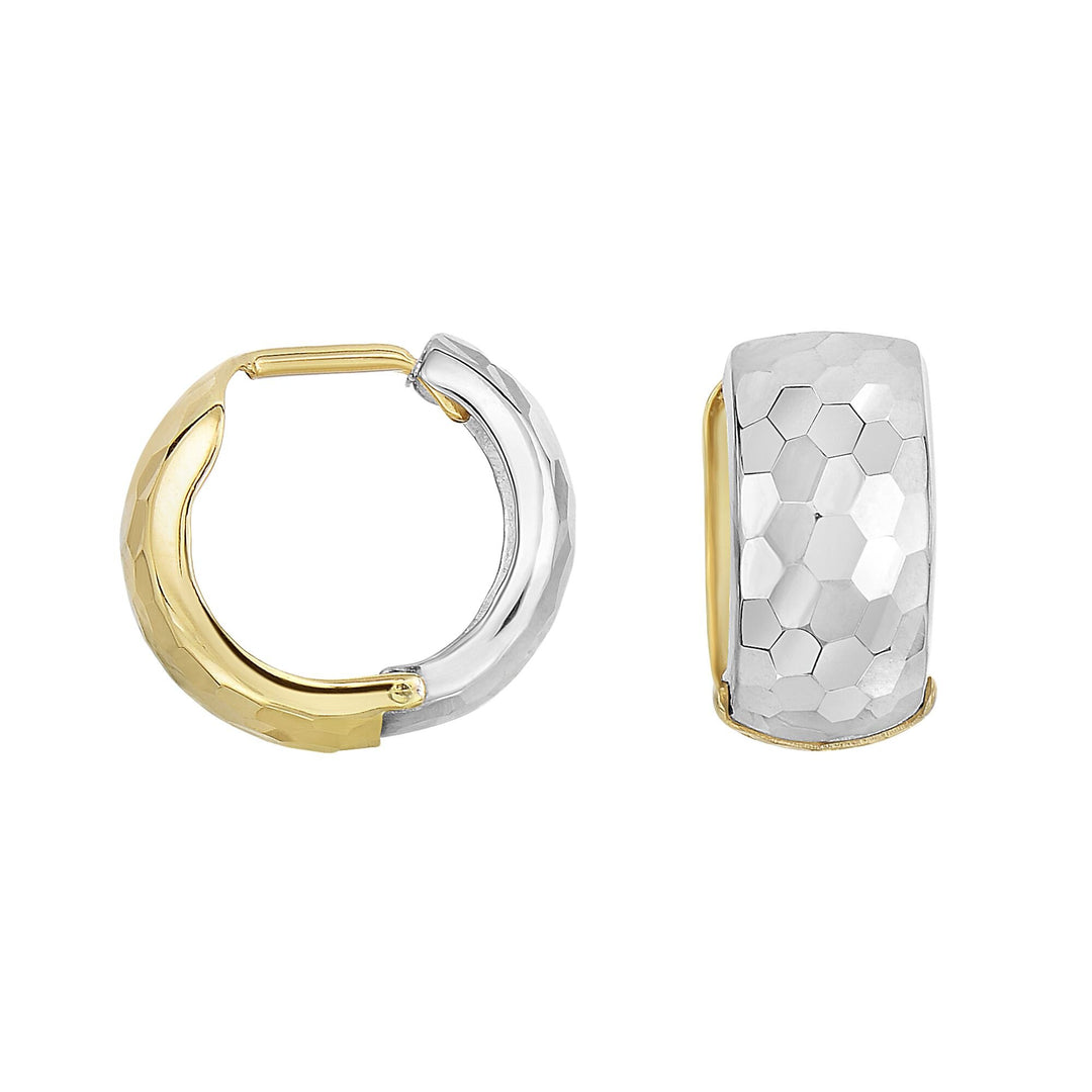 14K Two-Tone Gold Reversible Hammered Huggie Earring, front view