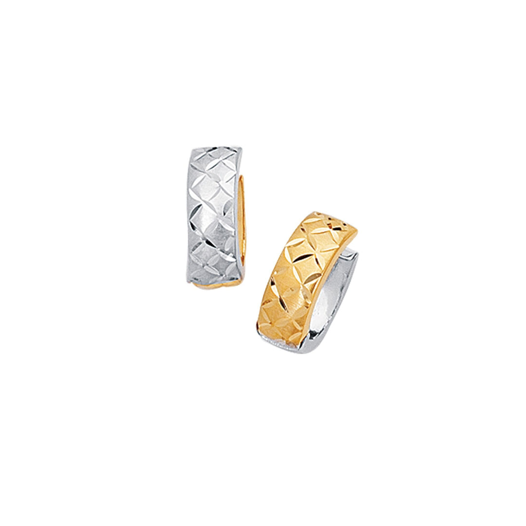 14K Two-Tone Gold Reversible X Pattern Huggie Earring, front view