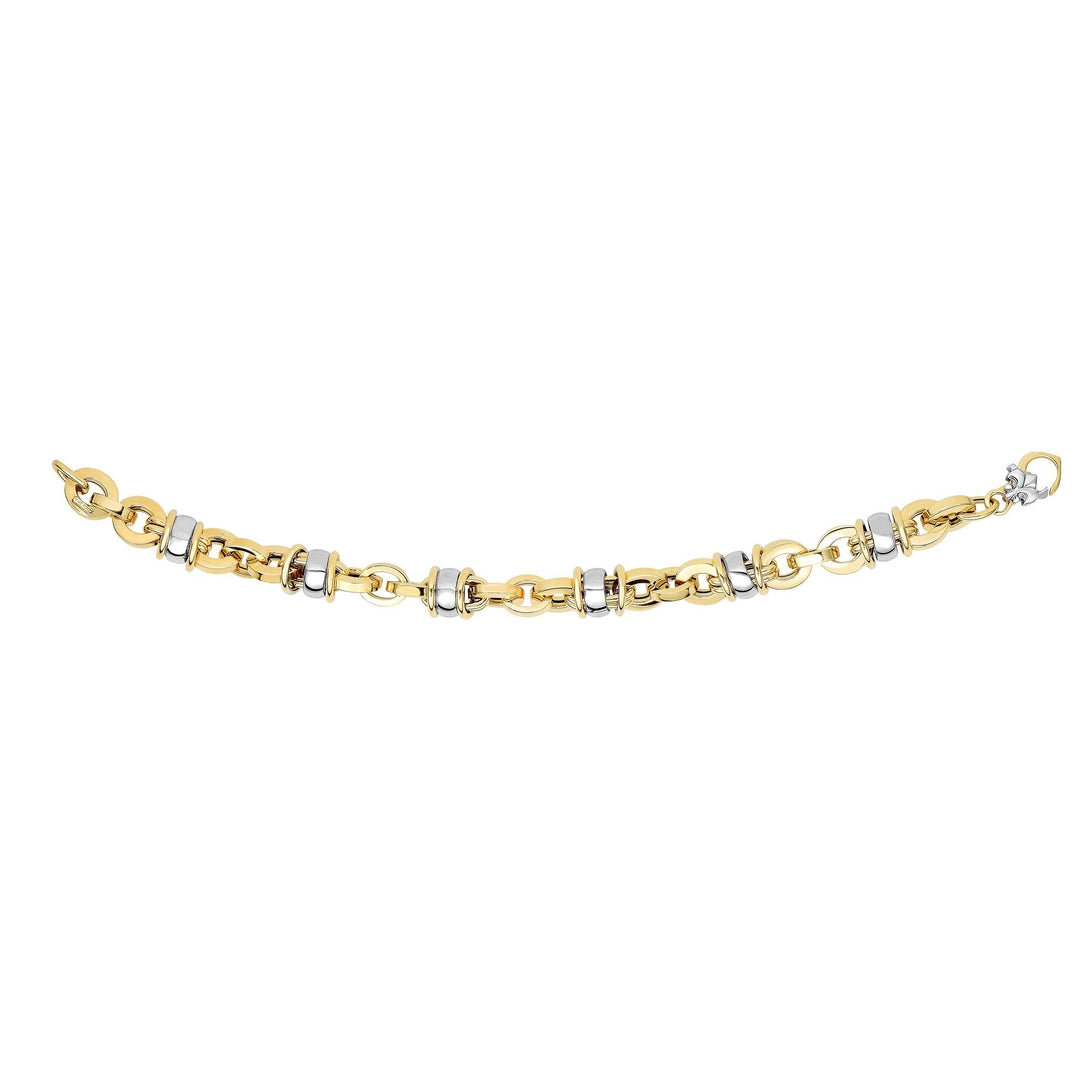 14K Two-Tone Gold Rondel Station Heritage Link Bracelet, front view