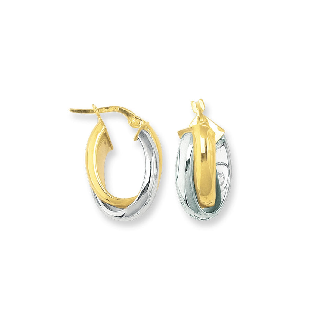 14K Two-Tone Gold Small Oval Double Row Hoop Earring, front view