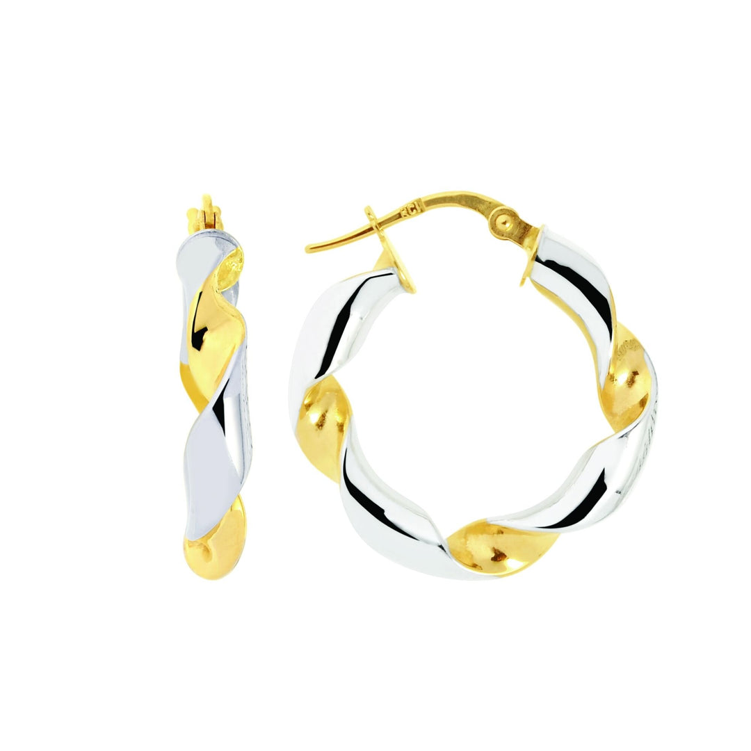 14K Two-Tone Gold Small Round Twist Hoop Earring, front view