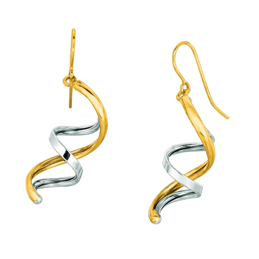 14K Two-Tone Gold Swirl Drop Earring, front view