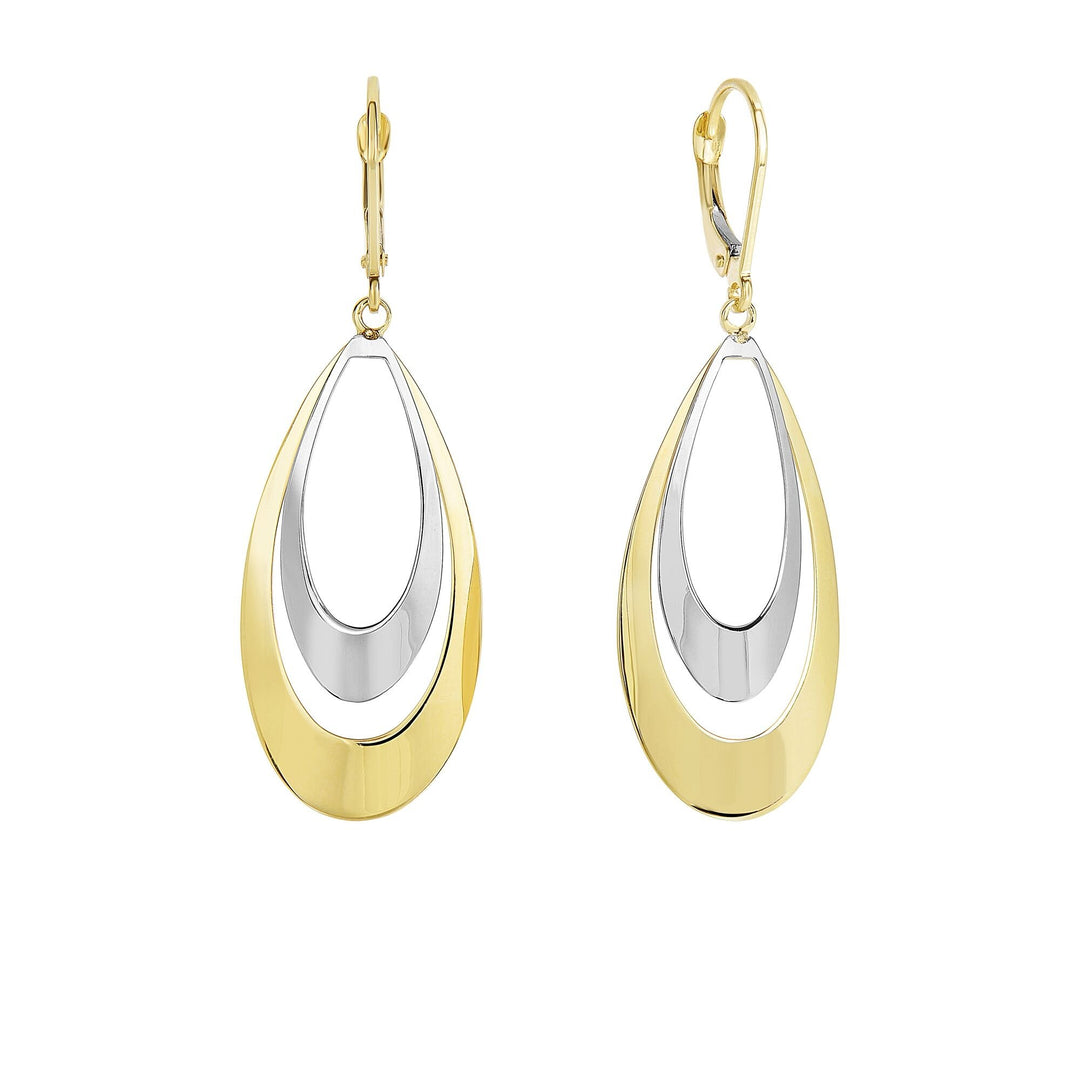 14K Two-Tone Gold Tear Drop Dangle Earring, front view