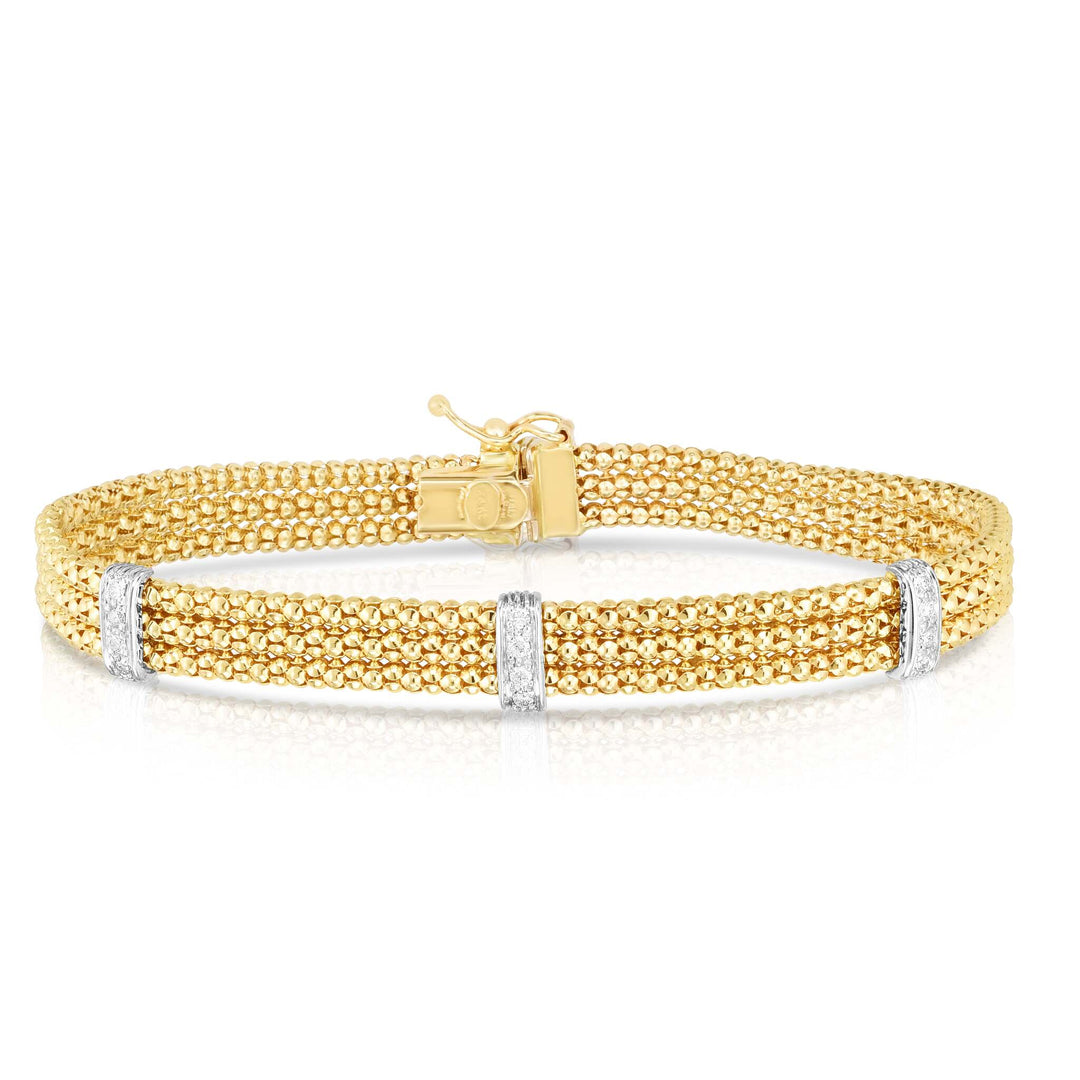 14K Two-Tone Gold Triple Row Prosecco Diamond Bracelet, front view