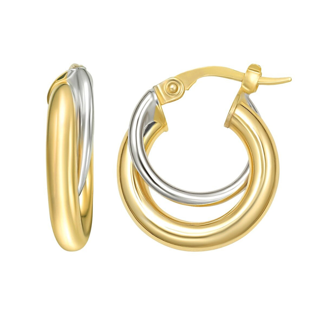 14K Two Tone Interlocked Hoop Earrings, front view