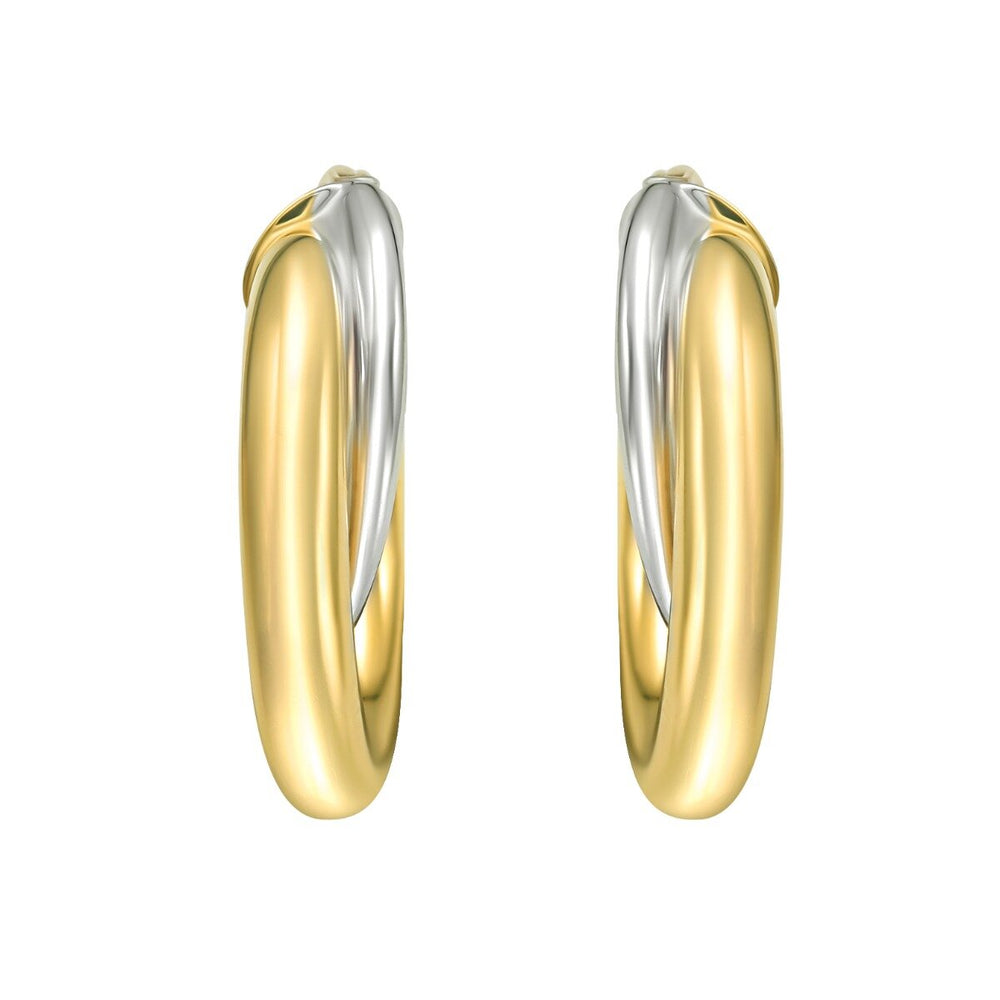 14K Two Tone Interlocked Hoop Earrings, view 2