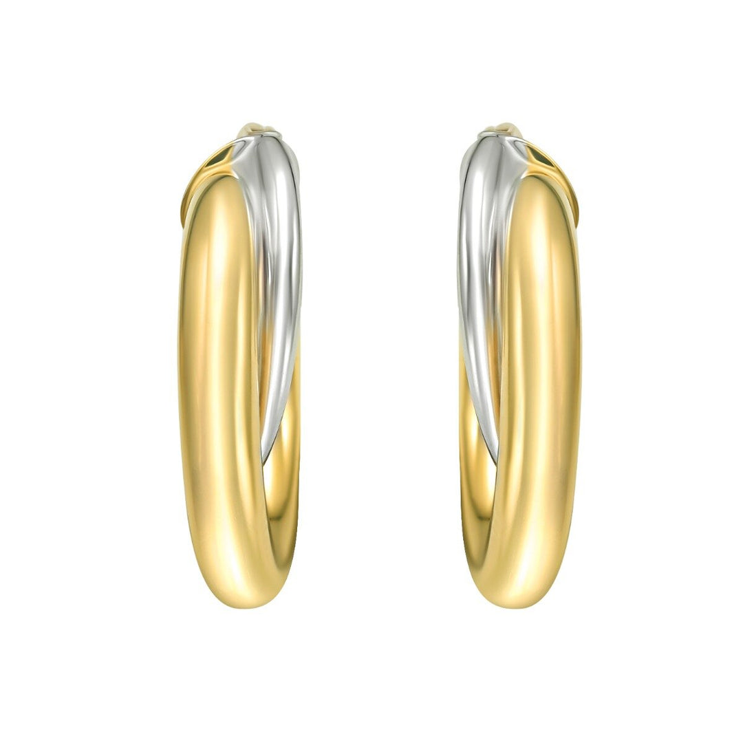 14K Two Tone Interlocked Hoop Earrings, view 2