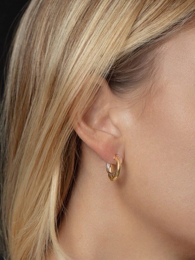 14K Two Tone Interlocked Hoop Earrings, view 3