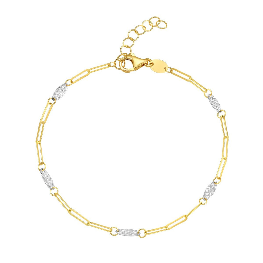 14K Two Tone Oval & Paperclip Link Bracelet, front view