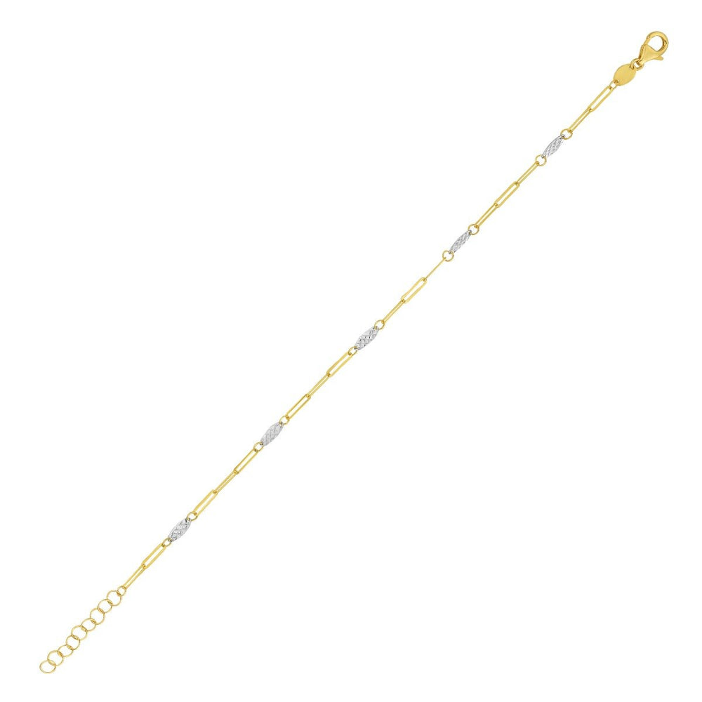 14K Two Tone Oval & Paperclip Link Bracelet, view 2