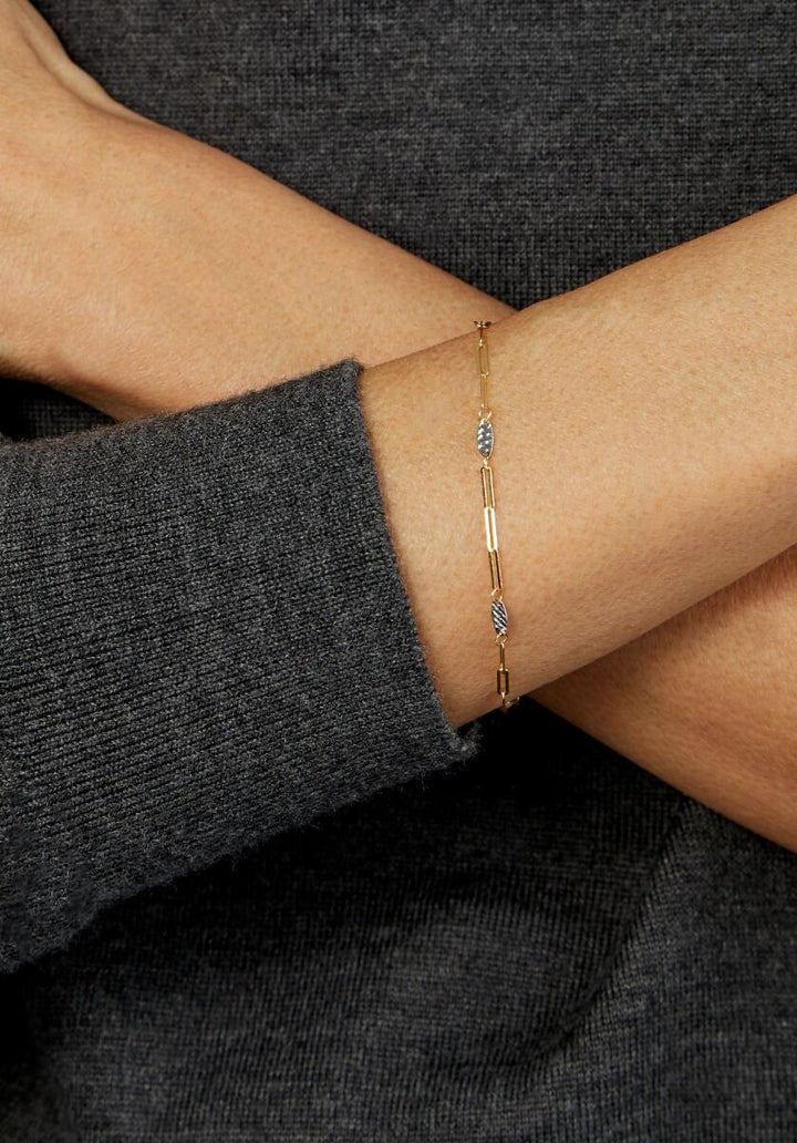 14K Two Tone Oval &amp; Paperclip Link Bracelet, view 3