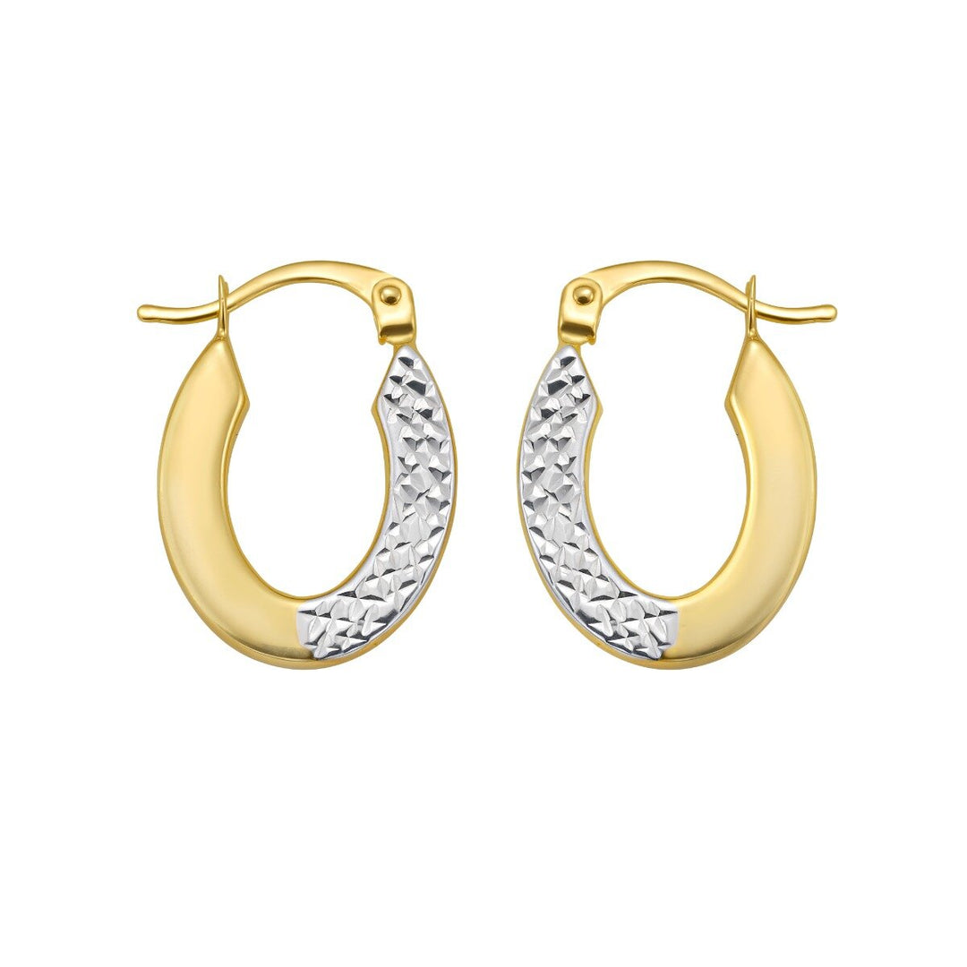 14K Two Tone Pave Hoop Earrings, front view