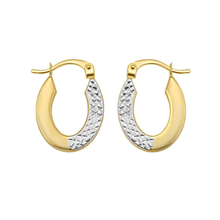 14K Two Tone Pave Hoop Earrings, front view