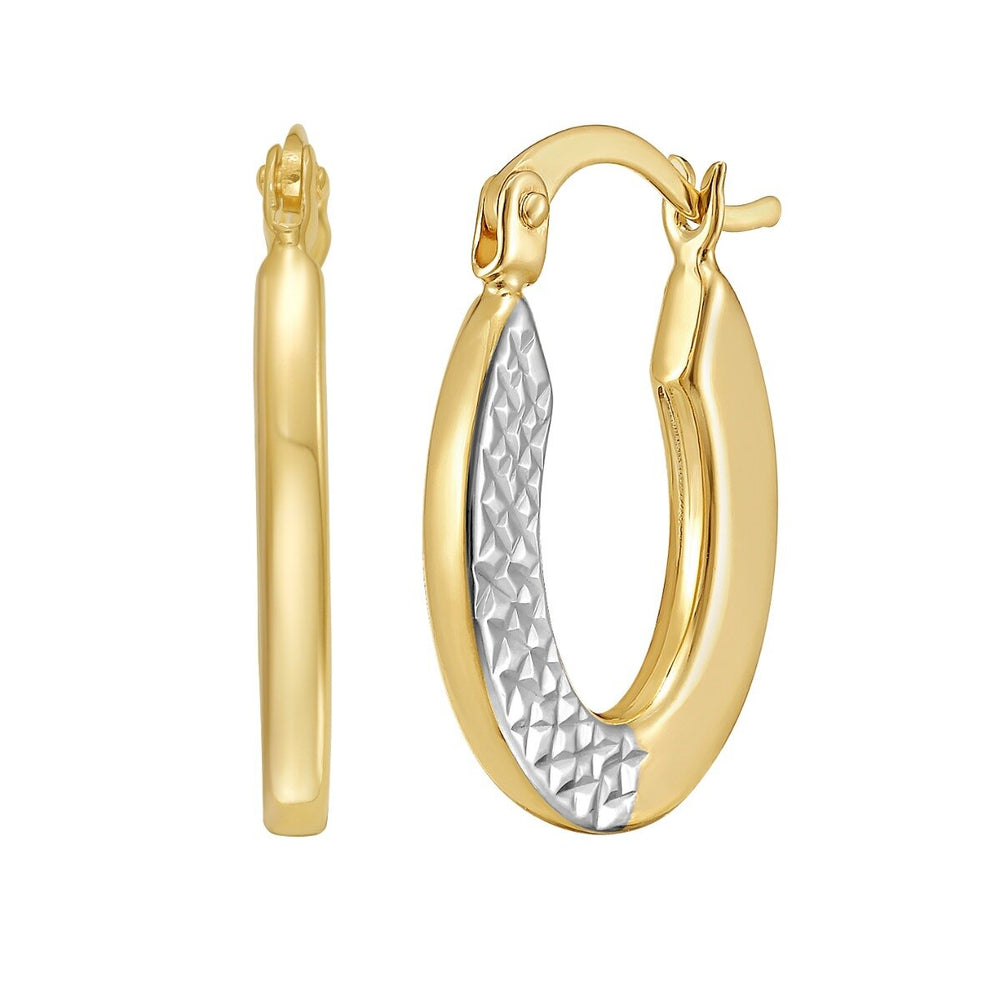 14K Two Tone Pave Hoop Earrings, view 2