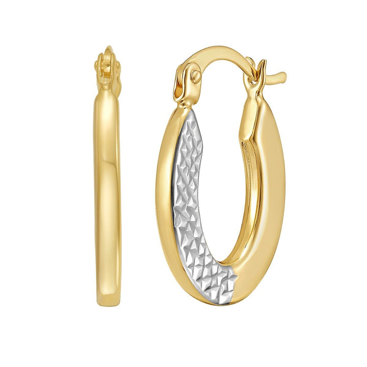 14K Two Tone Pave Hoop Earrings, view 2