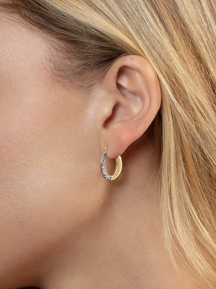14K Two Tone Pave Hoop Earrings, view 4