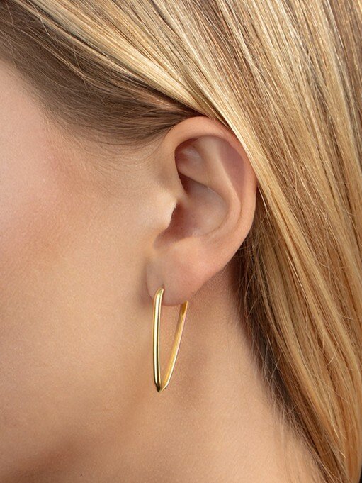14K V Hoop Earrings, view 4