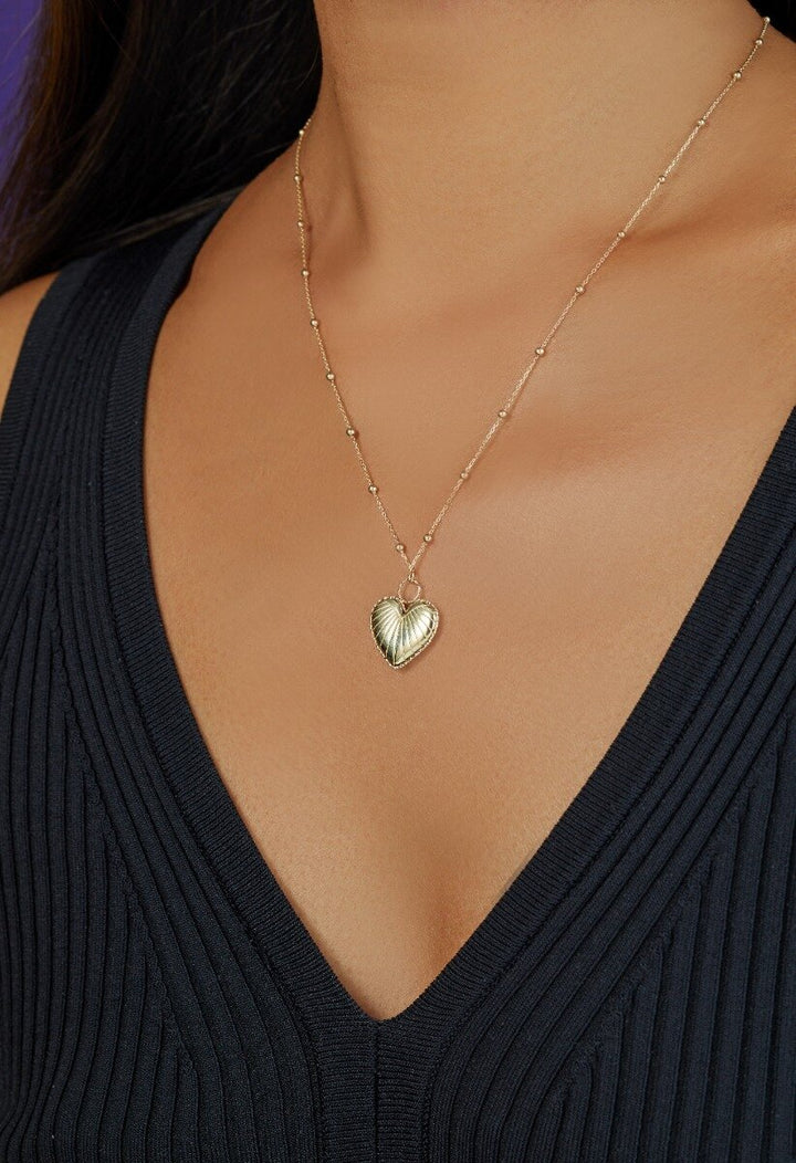 14K Vintage Puffed Heart Necklace, view 3
