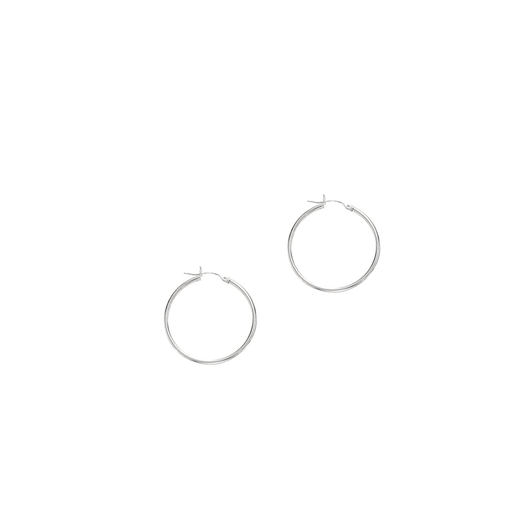14K White Gold 1.5x25mm Hoops, front view