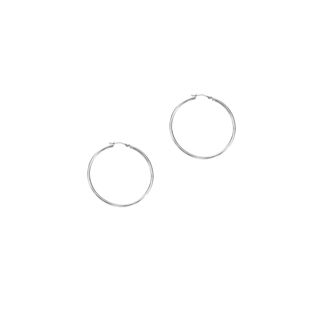 14K White Gold 1.5x30mm Hoops, front view
