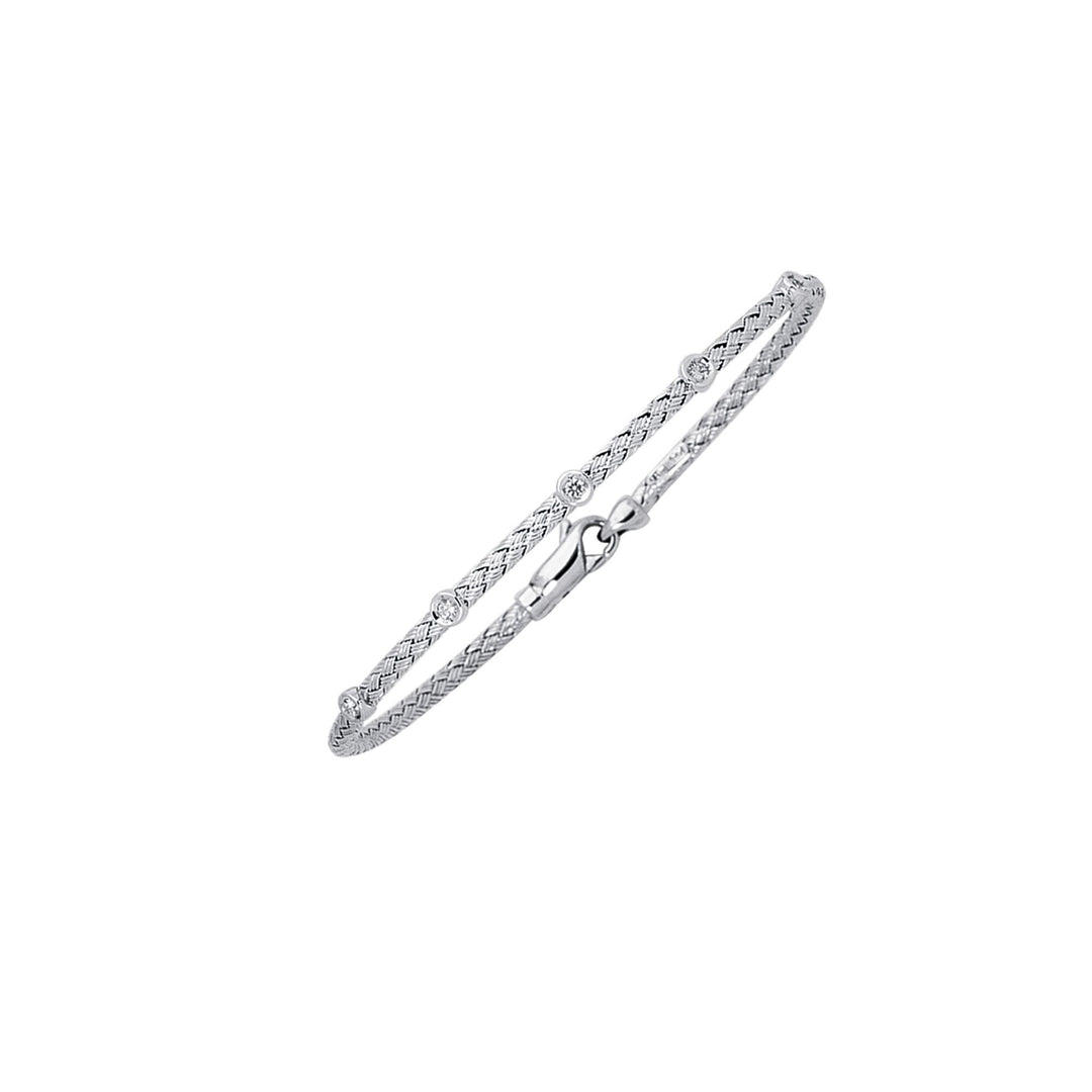 14K White Gold .15ct Diamond Station Woven Bangle, front view